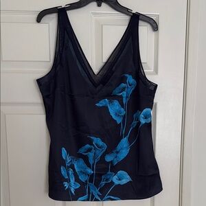 Ted Baker London Women Sz 5 (XL) V-Neck Top Tank Sleeveless Mesh Blue Floral